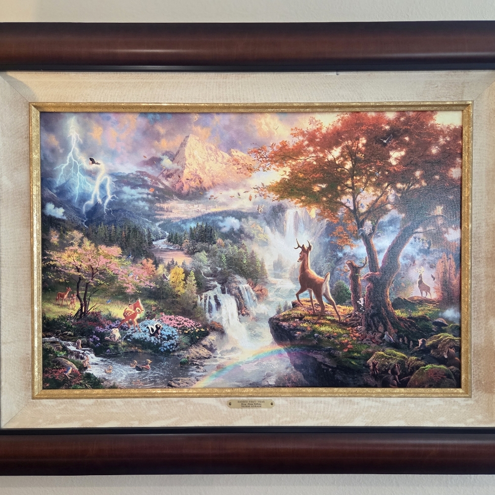 Thomas Kinkade Bambi's First Year S/N Canvas Signed 18x27"